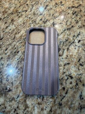 Pela Compostable Striped Protective Phone Case - Brown Stripe iPhone 15 Pro
